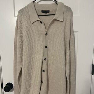 NWT Christian Lacroix Mens XL Sweater Beige Button Down Knit Sweater 100% Cotton